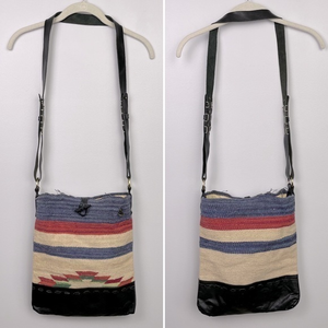 RAJ Southwestern Aztec Crossbody Bag‎ Woven Textile Leather
